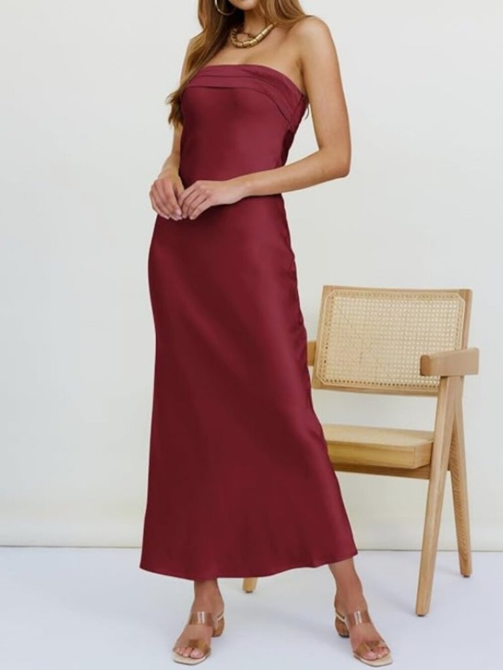 Strapless Maxi Dress in Deep Berry
